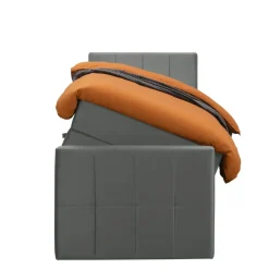 1-Persoons Boxsprings-Leen Bakker Boxspring met opbergruimte en voetbord Liv geblokt - grijs - 90x200cm