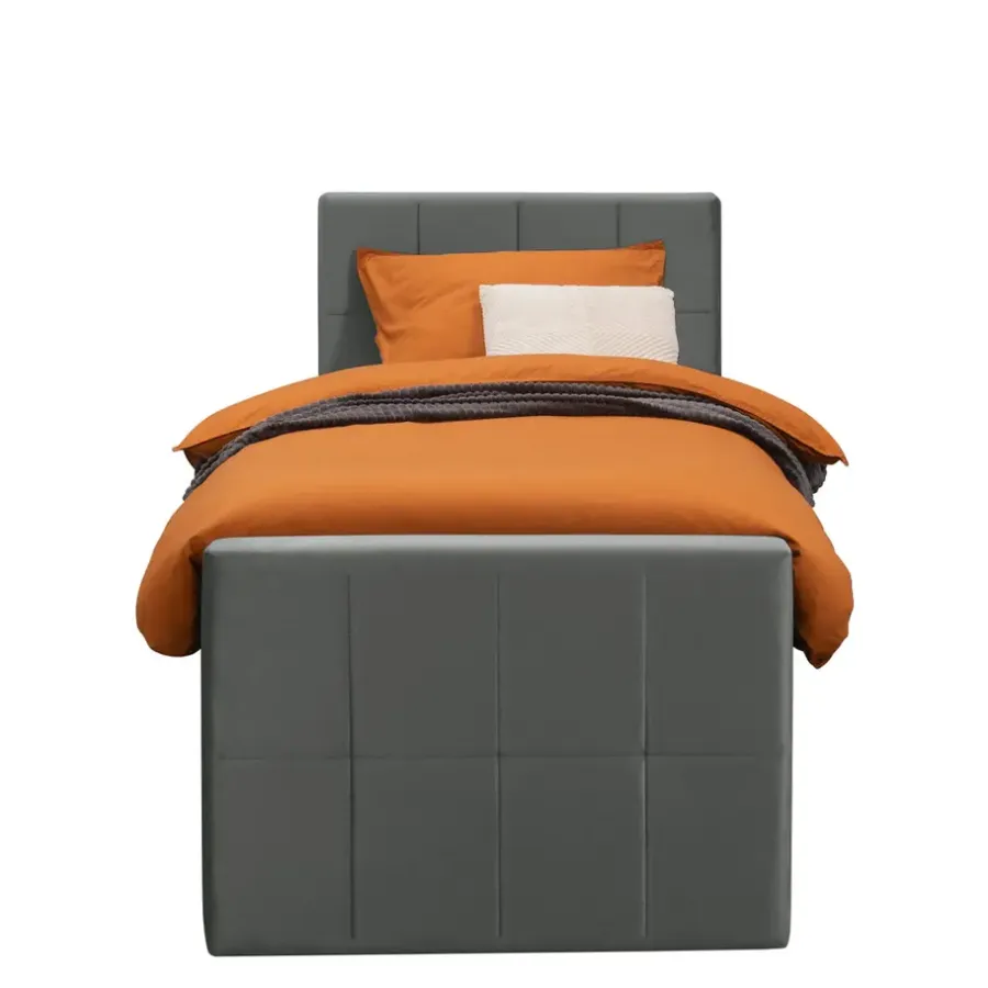 1-Persoons Boxsprings-Leen Bakker Boxspring met opbergruimte en voetbord Liv geblokt - grijs - 90x200cm