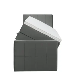 1-Persoons Boxsprings-Leen Bakker Boxspring met opbergruimte en voetbord Liv geblokt - grijs - 90x200cm