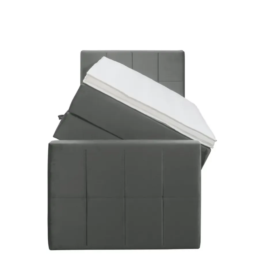 1-Persoons Boxsprings-Leen Bakker Boxspring met opbergruimte en voetbord Liv geblokt - grijs - 90x200cm