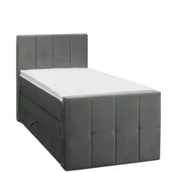 1-Persoons Boxsprings-Leen Bakker Boxspring met opbergruimte en voetbord Liv geblokt - grijs - 90x200cm