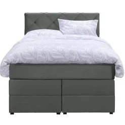 1-Persoons Boxsprings-Leen Bakker Boxspring met opbergruimte Liv geruit - grijs - 120x200 cm