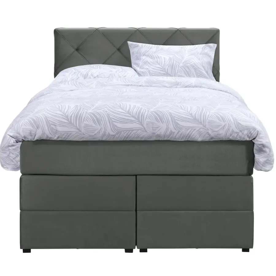 1-Persoons Boxsprings-Leen Bakker Boxspring met opbergruimte Liv geruit - grijs - 120x200 cm