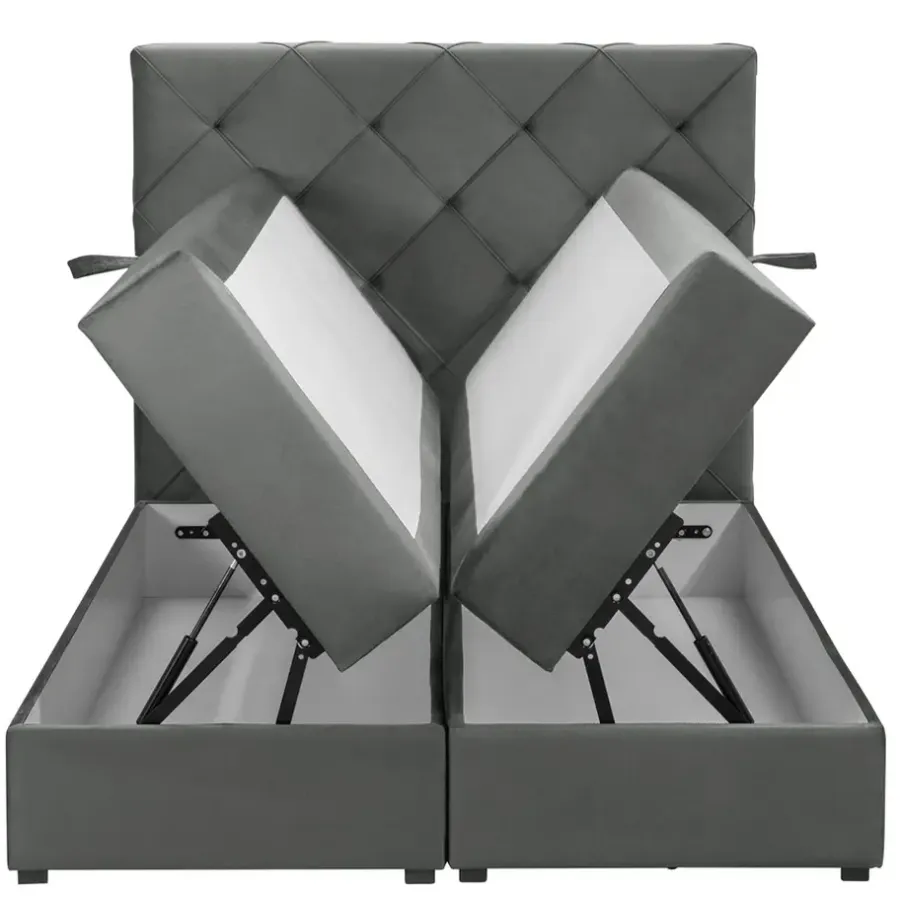 1-Persoons Boxsprings-Leen Bakker Boxspring met opbergruimte Liv geruit - grijs - 120x200 cm