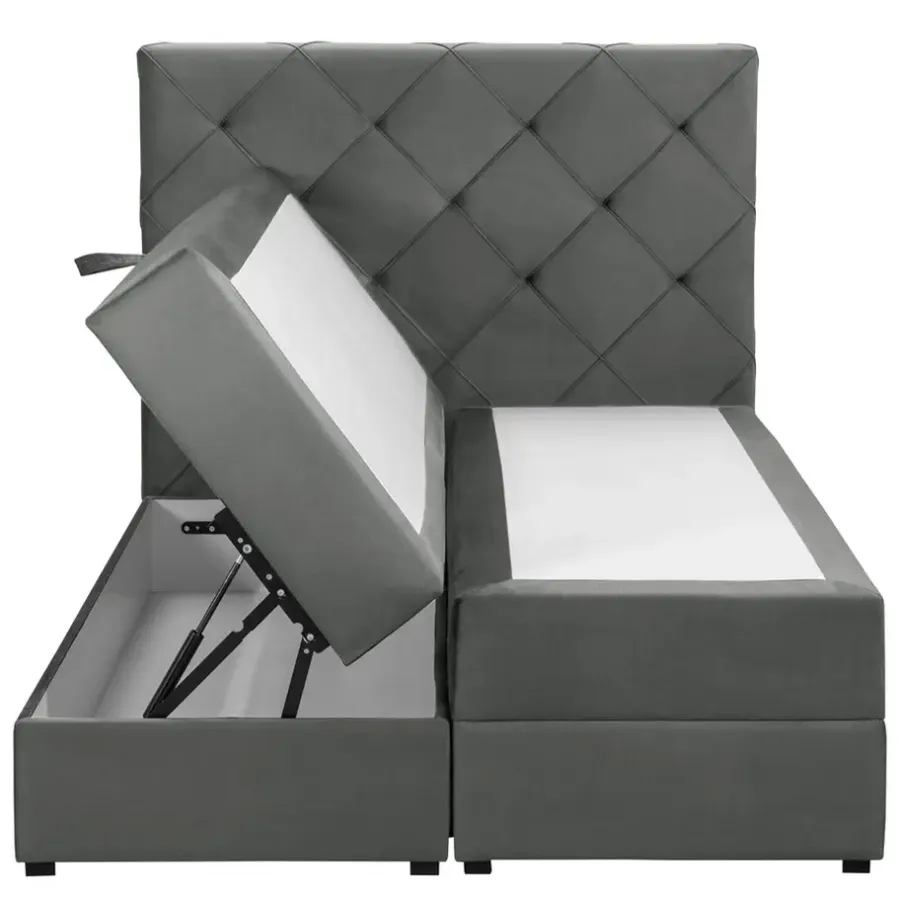 1-Persoons Boxsprings-Leen Bakker Boxspring met opbergruimte Liv geruit - grijs - 120x200 cm