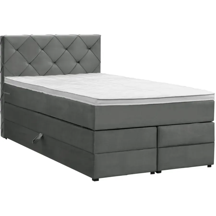 1-Persoons Boxsprings-Leen Bakker Boxspring met opbergruimte Liv geruit - grijs - 120x200 cm
