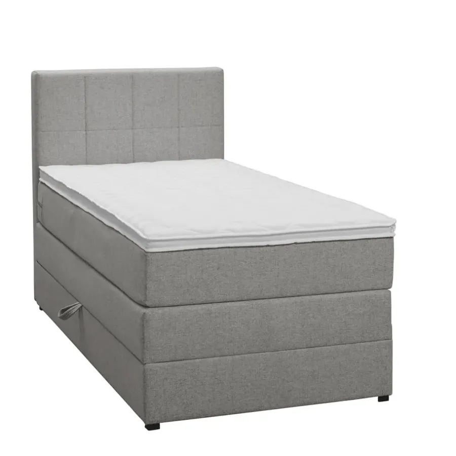 Leen Bakker Boxspring met opbergruimte Liv geblokt - lichtgrijs - 90x200 cm