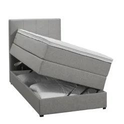 Leen Bakker Boxspring met opbergruimte Liv geblokt - lichtgrijs - 90x200 cm