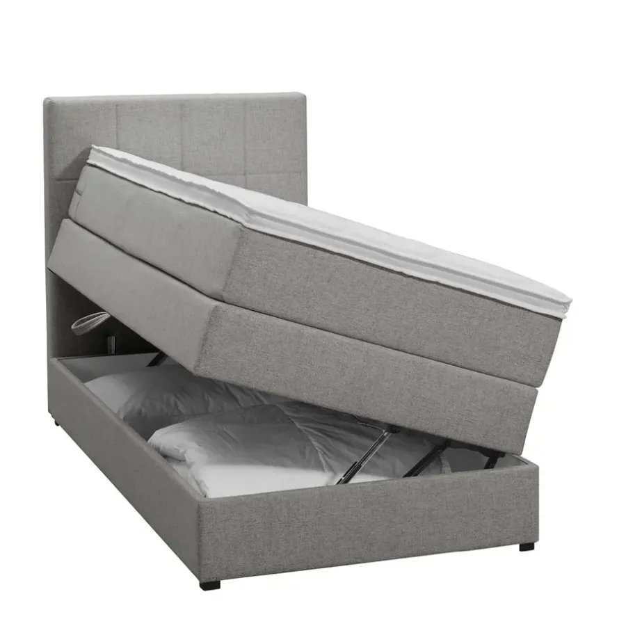 Leen Bakker Boxspring met opbergruimte Liv geblokt - lichtgrijs - 90x200 cm