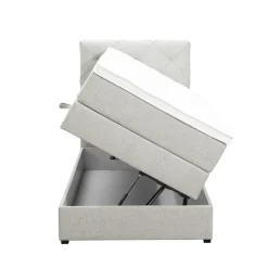 1-Persoons Boxsprings-Leen Bakker Boxspring met opbergruimte Liv geruit - ecru - 90x200 cm