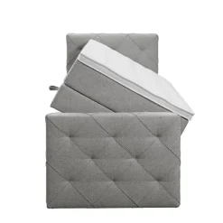 Leen Bakker Boxspring met opbergruimte en voetbord Liv geruit - lichtgrijs - 90x200cm