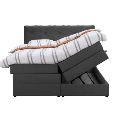 2-Persoons Boxsprings-Leen Bakker Boxspring met opbergruimte Liv geruit - antraciet - 140x200 cm