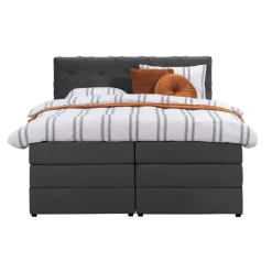 2-Persoons Boxsprings-Leen Bakker Boxspring met opbergruimte Liv geruit - antraciet - 140x200 cm
