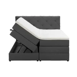 2-Persoons Boxsprings-Leen Bakker Boxspring met opbergruimte Liv geruit - antraciet - 140x200 cm