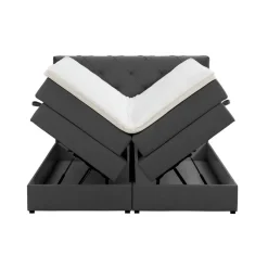 2-Persoons Boxsprings-Leen Bakker Boxspring met opbergruimte Liv geruit - antraciet - 140x200 cm