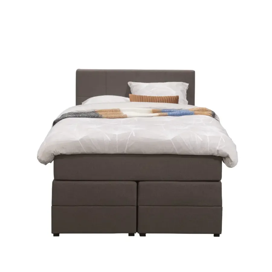 1-Persoons Boxsprings-Leen Bakker Boxspring met opbergruimte Liv geblokt - donkerbruin - 120x200 cm