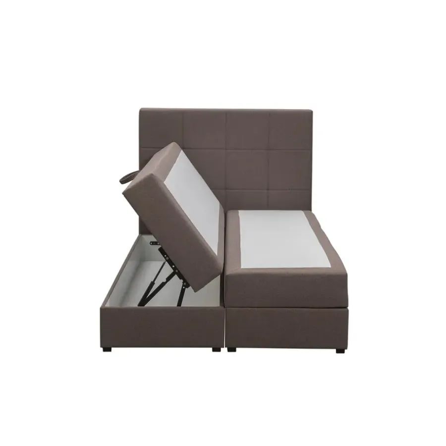 1-Persoons Boxsprings-Leen Bakker Boxspring met opbergruimte Liv geblokt - donkerbruin - 120x200 cm