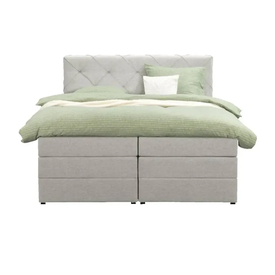 2-Persoons Boxsprings-Leen Bakker Boxspring met opbergruimte Liv geruit - ecru - 140x200 cm