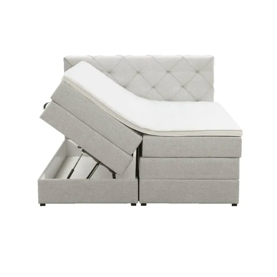 2-Persoons Boxsprings-Leen Bakker Boxspring met opbergruimte Liv geruit - ecru - 140x200 cm