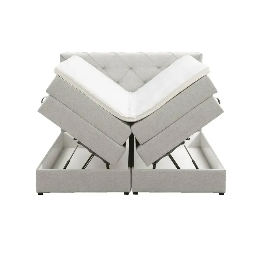 2-Persoons Boxsprings-Leen Bakker Boxspring met opbergruimte Liv geruit - ecru - 140x200 cm