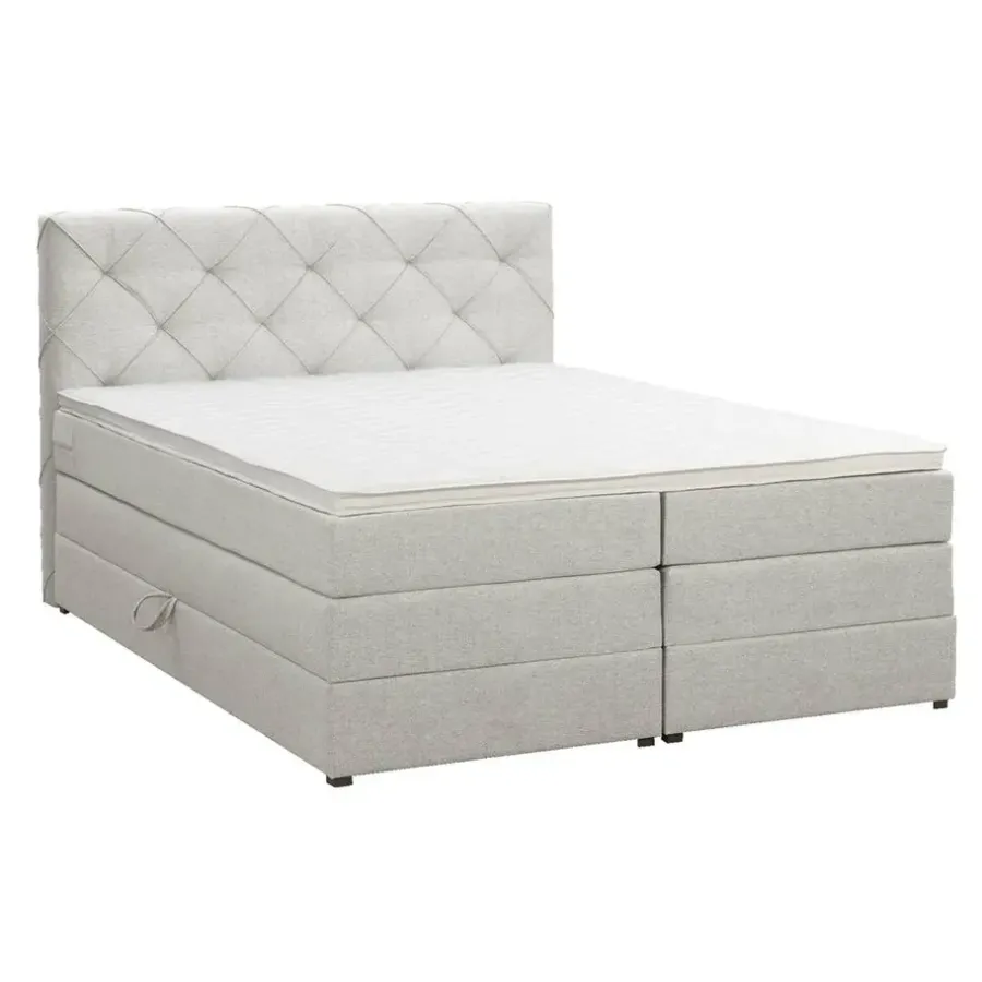 2-Persoons Boxsprings-Leen Bakker Boxspring met opbergruimte Liv geruit - ecru - 140x200 cm