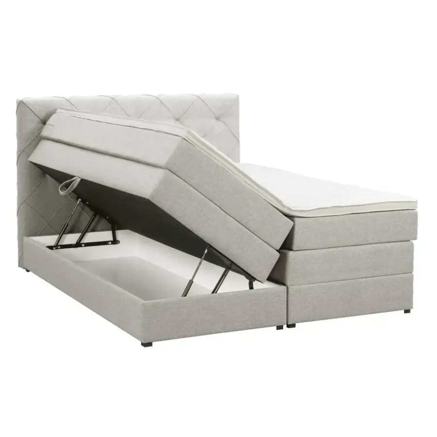 2-Persoons Boxsprings-Leen Bakker Boxspring met opbergruimte Liv geruit - ecru - 140x200 cm