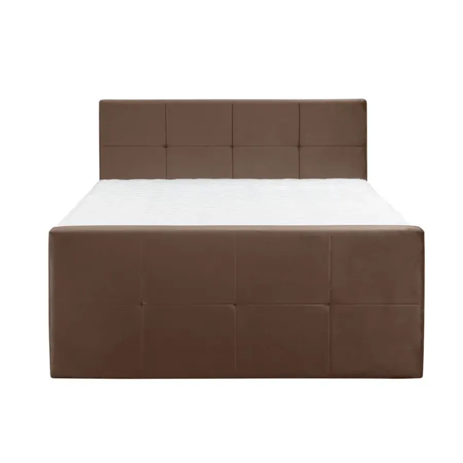Leen Bakker Boxspring met voetbord Liv geblokt - bruin - 160x200 cm - ronde poot