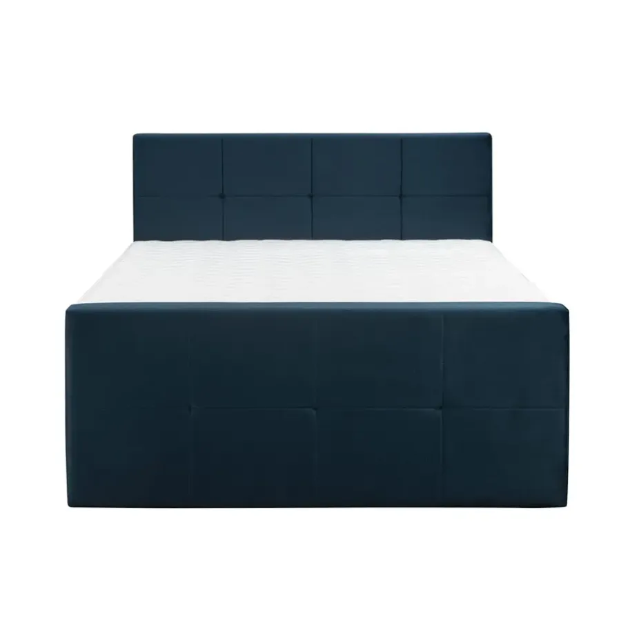 Leen Bakker Boxspring met voetbord Liv geblokt - blauw - 140x200 cm - ronde poot