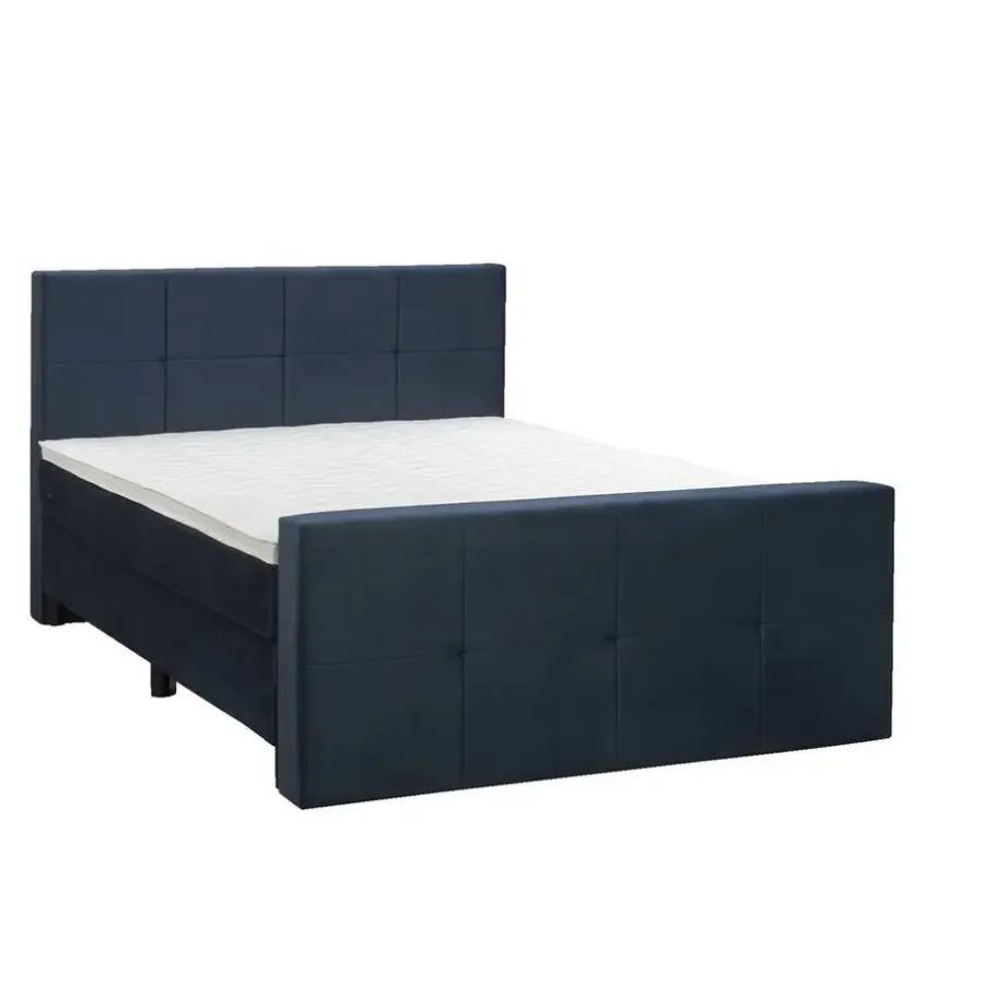 Leen Bakker Boxspring met voetbord Liv geblokt - blauw - 140x200 cm - ronde poot