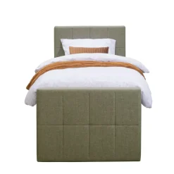 1-Persoons Boxsprings-Leen Bakker Boxspring met voetbord Liv geblokt - groen - 90x200 cm - ronde poot