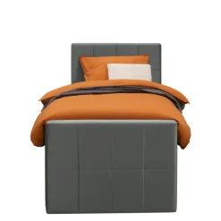 1-Persoons Boxsprings-Leen Bakker Boxspring met voetbord Liv geblokt - grijs - 90x200 cm - ronde poot