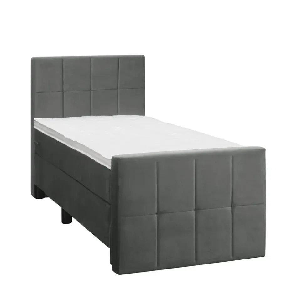 1-Persoons Boxsprings-Leen Bakker Boxspring met voetbord Liv geblokt - grijs - 90x200 cm - ronde poot