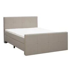 2-Persoons Boxsprings-Leen Bakker Boxspring met voetbord Liv geblokt - beige - 140x200 cm - ronde poot