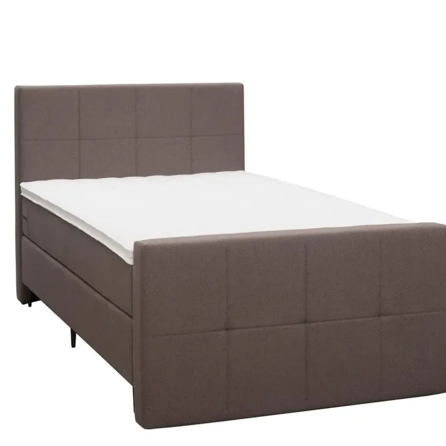 1-Persoons Boxsprings-Leen Bakker Boxspring met voetbord Liv geblokt - donkerbruin - 120x200 cm - slanke poot