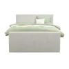 Leen Bakker Boxspring met voetbord Liv geblokt - ecru - 140x200 cm - vierkante poot