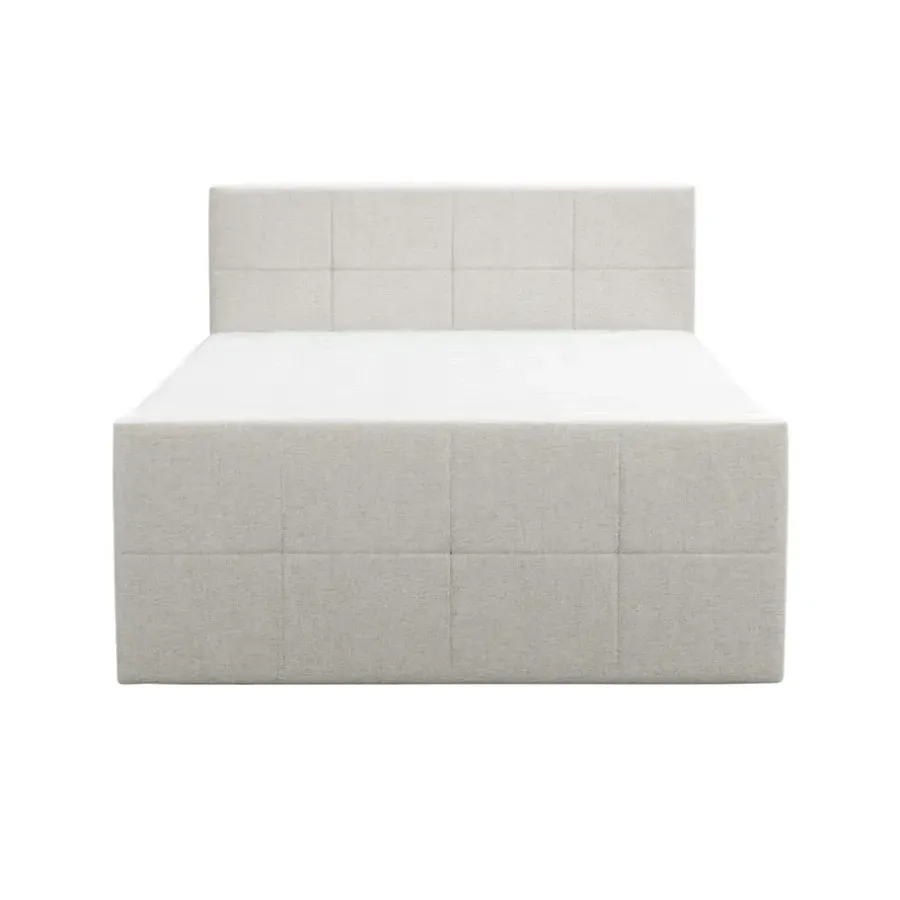 Leen Bakker Boxspring met voetbord Liv geblokt - ecru - 140x200 cm - vierkante poot