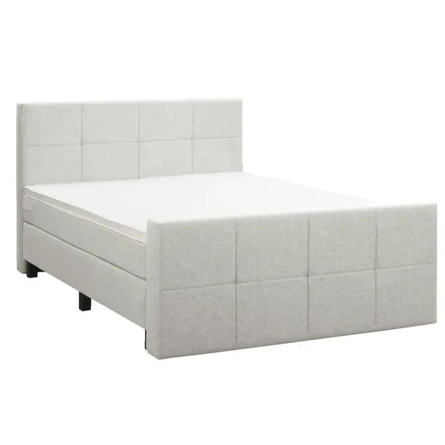 Leen Bakker Boxspring met voetbord Liv geblokt - ecru - 140x200 cm - vierkante poot