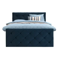Leen Bakker Boxspring met voetbord Liv geruit - blauw - 180x200 cm - vierkante poot