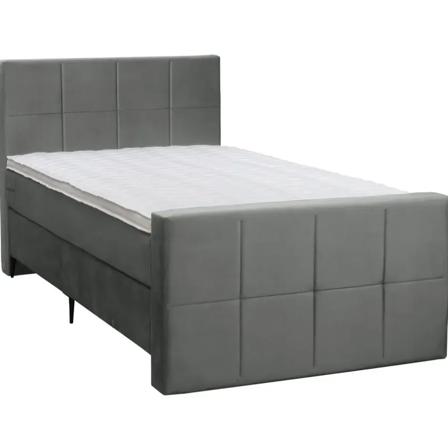 Leen Bakker Boxspring met voetbord Liv geblokt - grijs - 120x200 cm - slanke poot