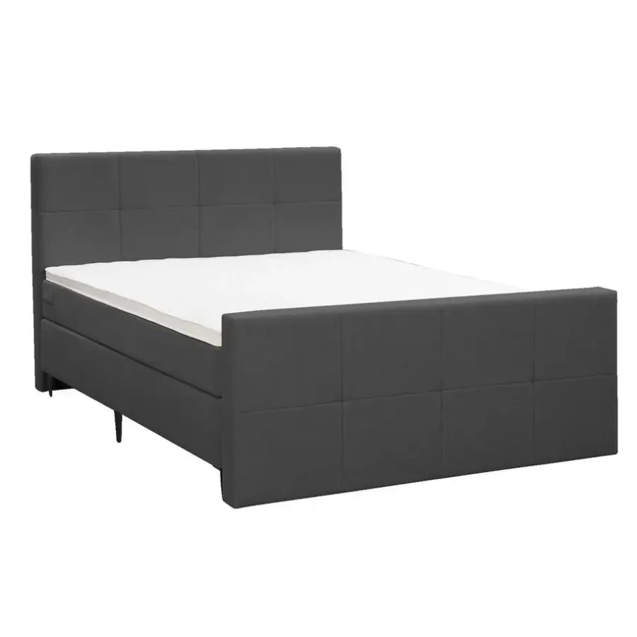 2-Persoons Boxsprings-Leen Bakker Boxspring met voetbord Liv geblokt - antraciet - 160x200 cm - slanke poot