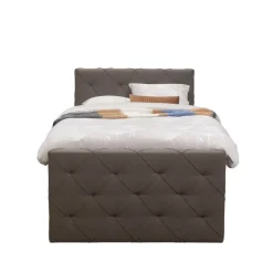 Leen Bakker Boxspring met voetbord Liv geruit - donkerbruin - 120x200 cm - slanke poot