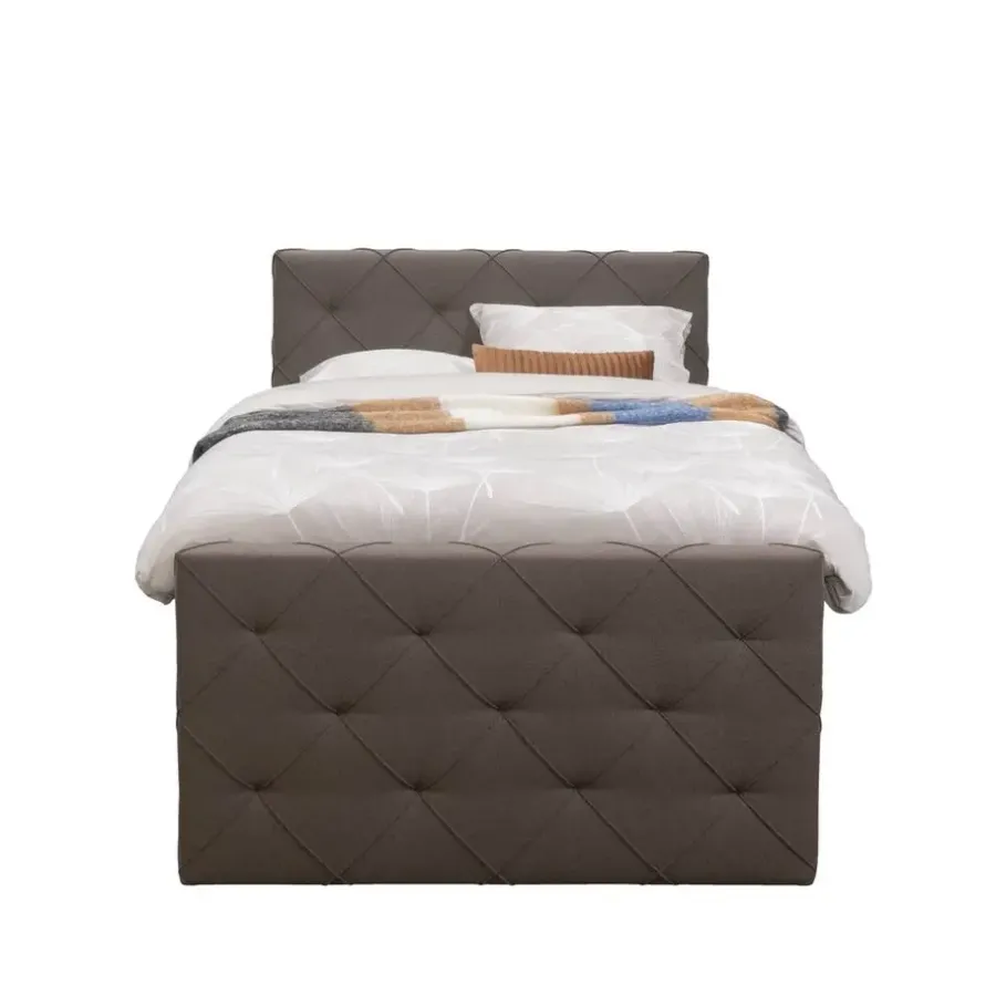 Leen Bakker Boxspring met voetbord Liv geruit - donkerbruin - 120x200 cm - slanke poot