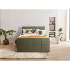 Leen Bakker Boxspring met voetbord Liv geblokt - groen - 120x200 cm - ronde poot