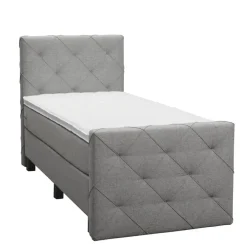 1-Persoons Boxsprings-Leen Bakker Boxspring met voetbord Liv geruit - lichtgrijs - 90x200 cm - vierkante poot