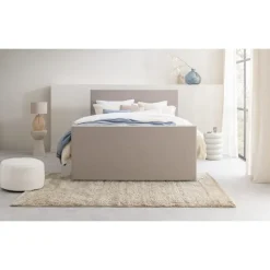 Leen Bakker Boxspring met voetbord Liv egaal - beige - 160x200 cm - slanke poot