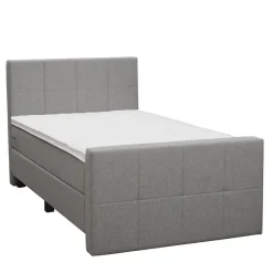 1-Persoons Boxsprings-Leen Bakker Boxspring met voetbord Liv geblokt - lichtgrijs - 120x200 cm - vierkante poot
