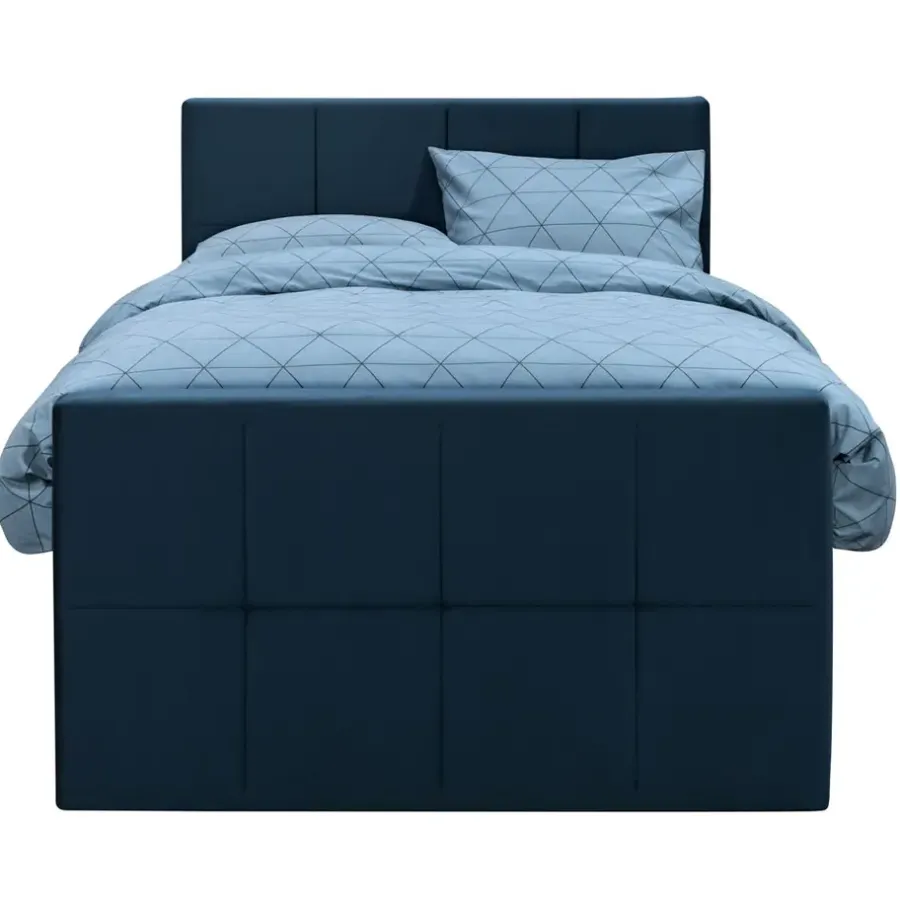 Leen Bakker Boxspring met voetbord Liv geblokt - blauw - 120x200 cm - ronde poot