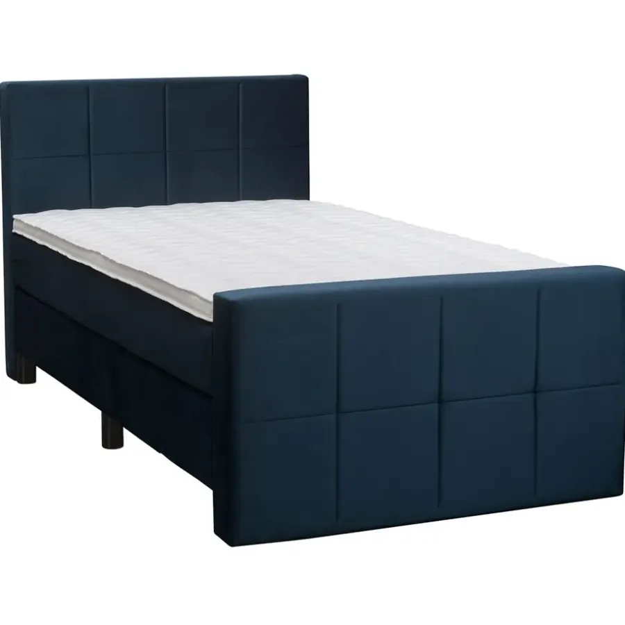 Leen Bakker Boxspring met voetbord Liv geblokt - blauw - 120x200 cm - ronde poot