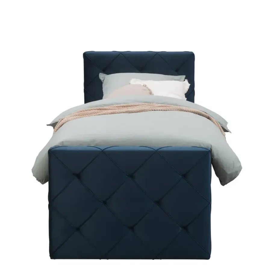 1-Persoons Boxsprings-Leen Bakker Boxspring met voetbord Liv geruit - blauw - 90x200 cm - slanke poot