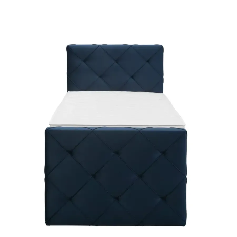 1-Persoons Boxsprings-Leen Bakker Boxspring met voetbord Liv geruit - blauw - 90x200 cm - slanke poot
